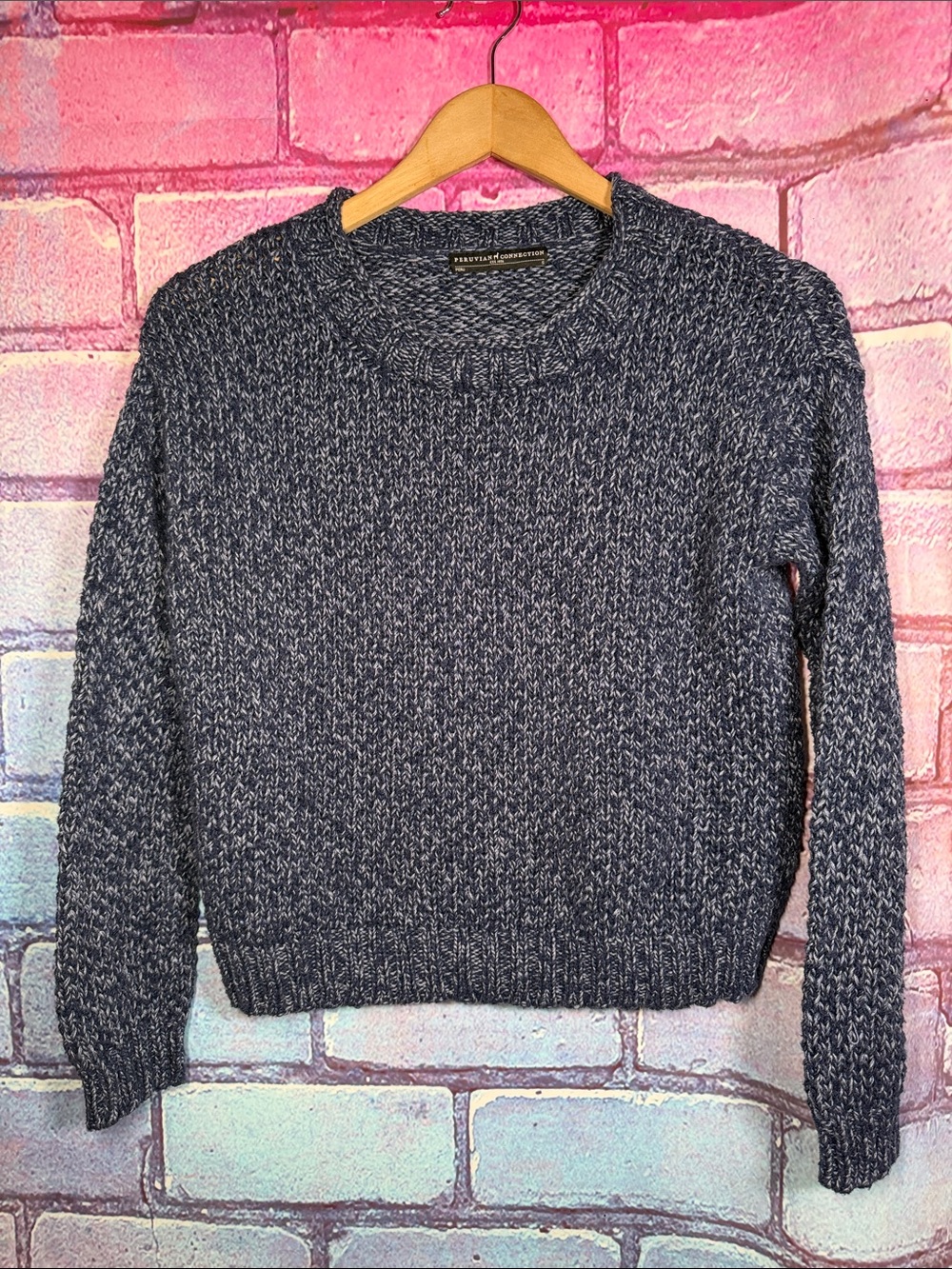 Peruvian Connection Women’s Small Blue Cotton Marled Knit Pullover Sweater